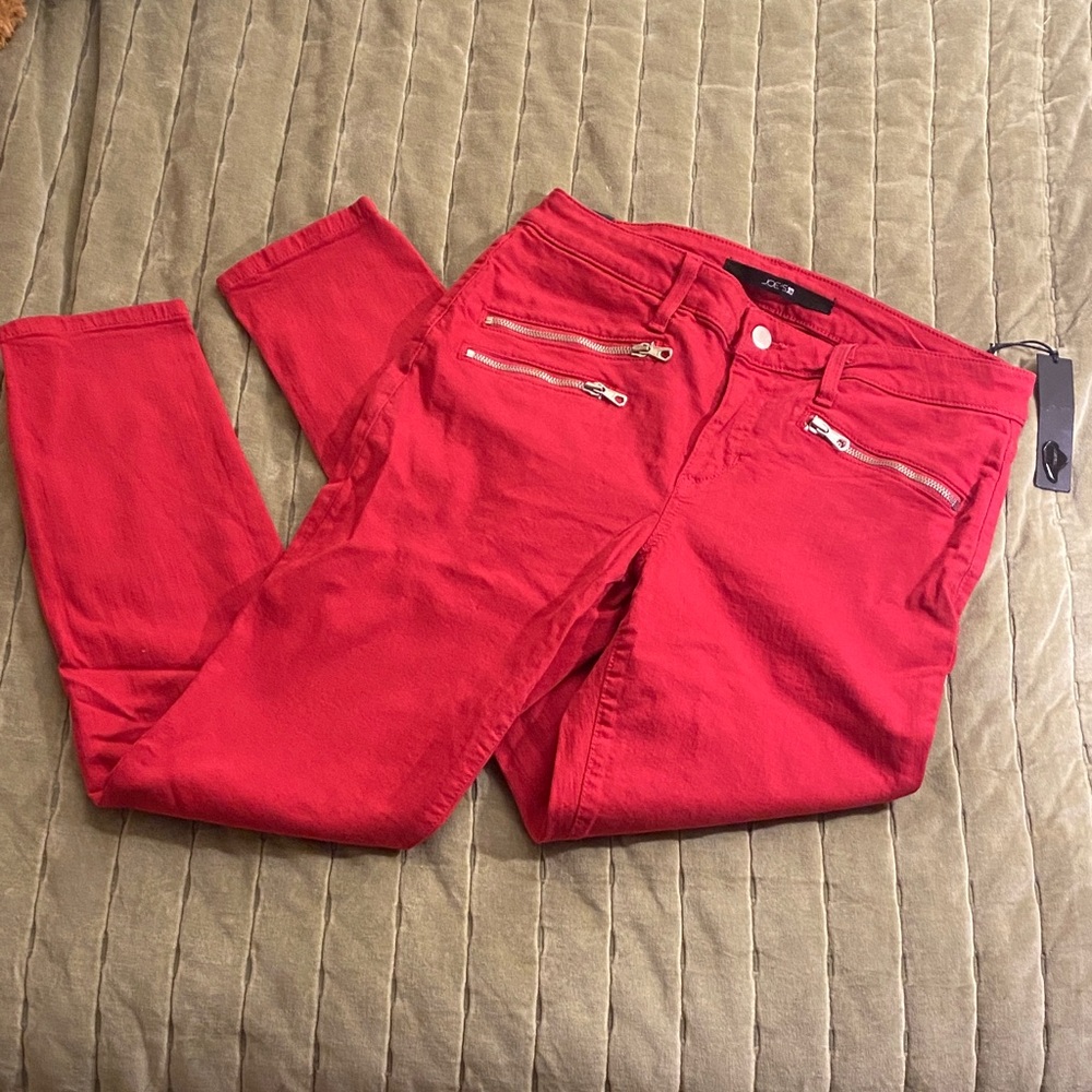 Joe's Jeans Skinny Jeans in Red with Zip Details